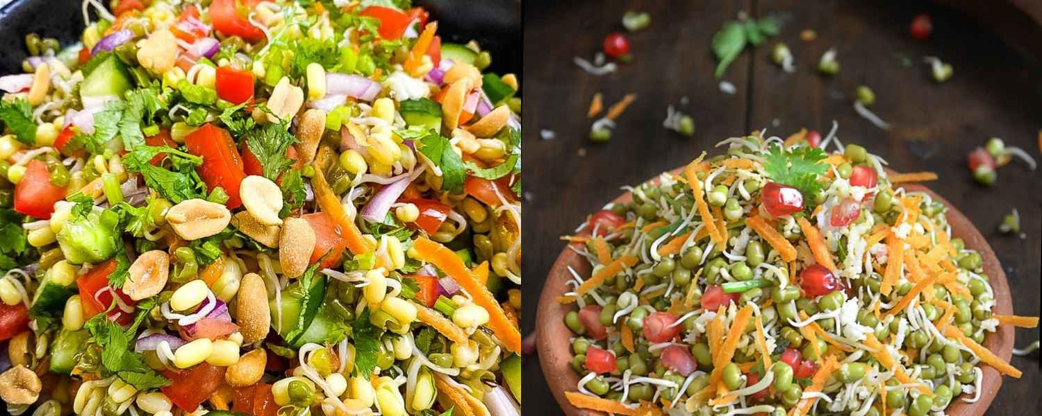 Moong dal sprout salad, ingredients of moong dal salad, How to moong dal salad, making of moong dal sprout salad